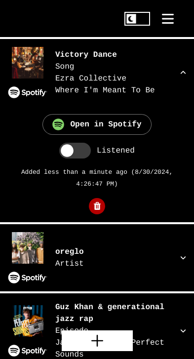 Screenshot of the Listen Later list page