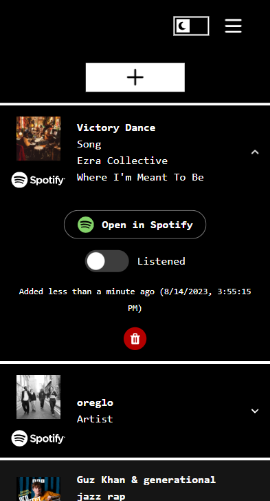 Screenshot of the Listen Later list page