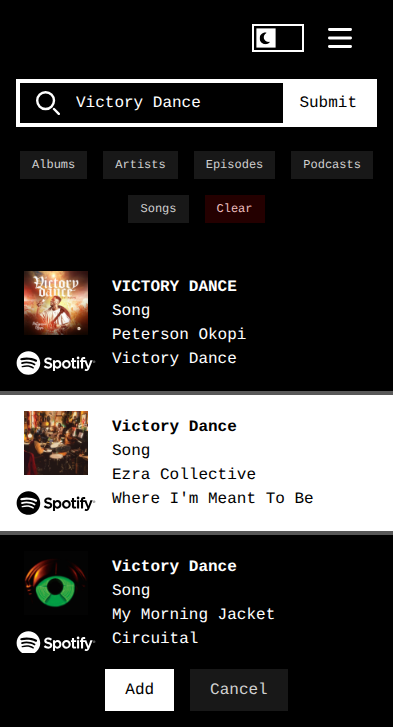 Screenshot of the Listen Later search page