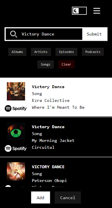 Screenshot of the Listen Later search page