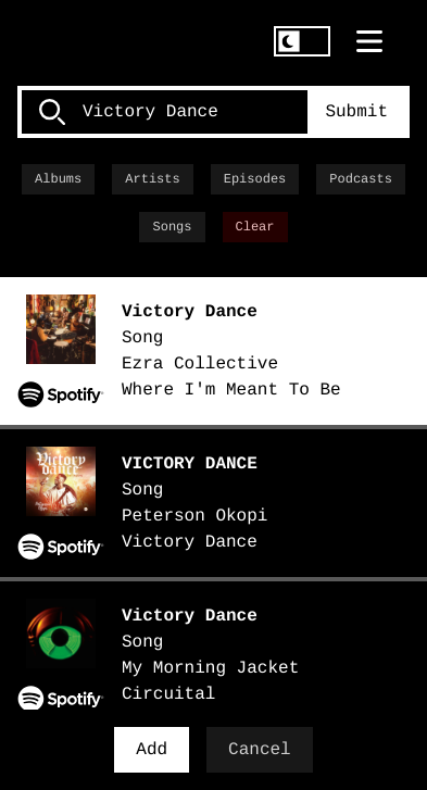 Screenshot of the Listen Later search page